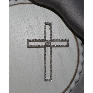 18k White Gold Cross Diamond Pendant 6.86G /2.1in /1.47tcw
